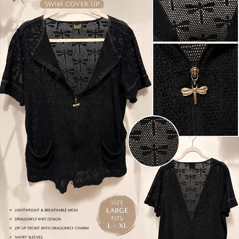 Dotti Women's black mesh dragonfly Cover-up top - Picture 7 of 7